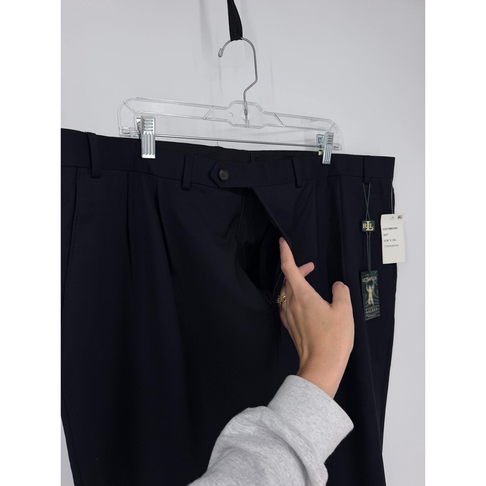NEW Lauren Ralph Lauren Navy Blue 100% Wool Pleated Ultraflex Dress Pants 42x30 - Picture 9 of 12